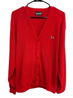 Vintage Challenger XL Red Cardigan Sweater V-Neck Button-Up Retro Collegiate